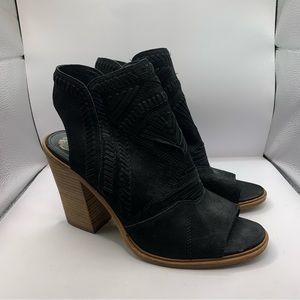 Vince Camuto Women Black Suede Woven Leather Peep Toe Bohemian 10M 4inheel